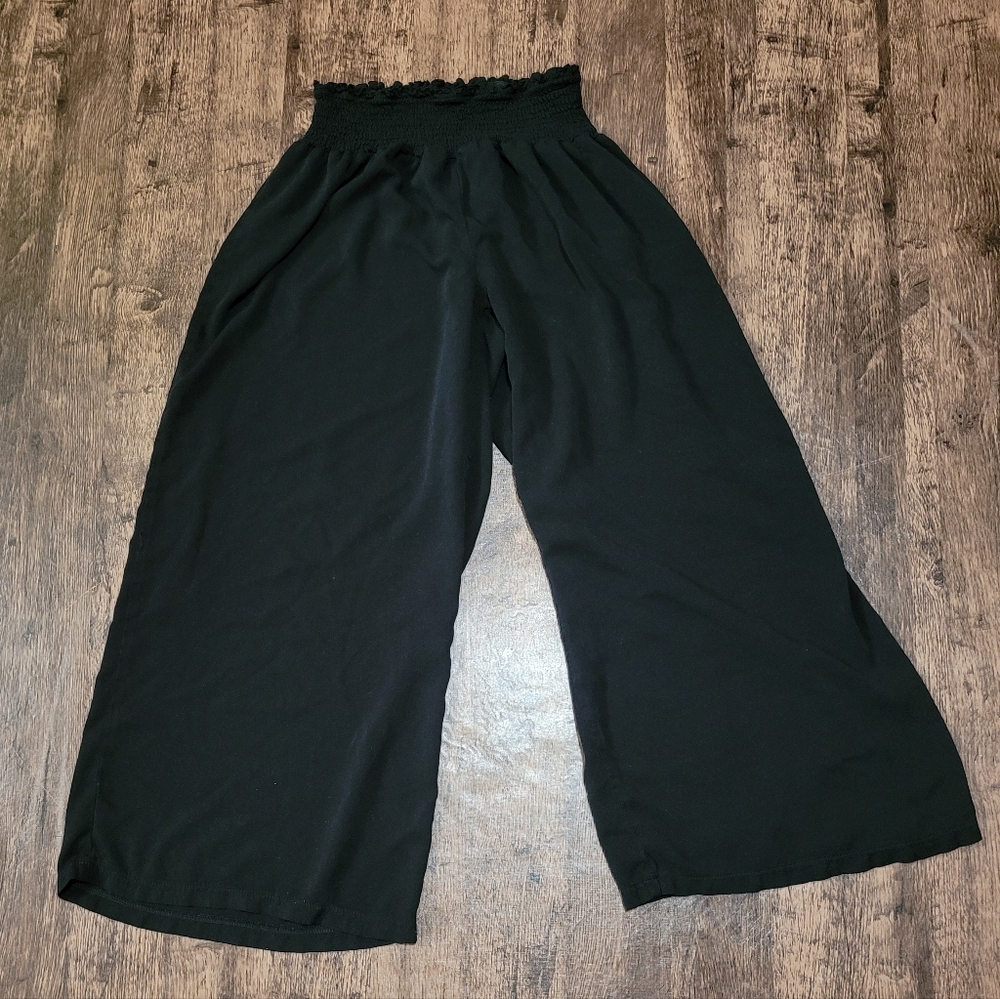 SHEIN Black Shirred Waist Wide Leg Medium Women's Pants